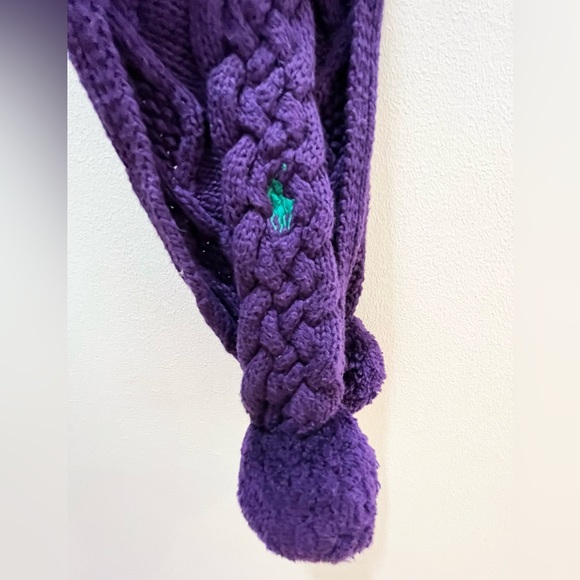 Polo by Ralph Lauren Kids Pom Pom Cotton Scarf Purple One Size Boys Girls - Picture 2 of 6